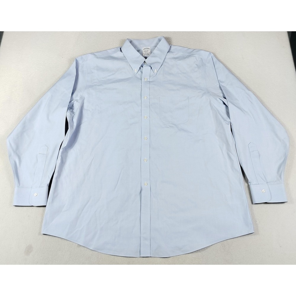 Brooks Brothers Dress Shirt Mens 18 34/35 Blue Regent Non Iron Supima Cotton